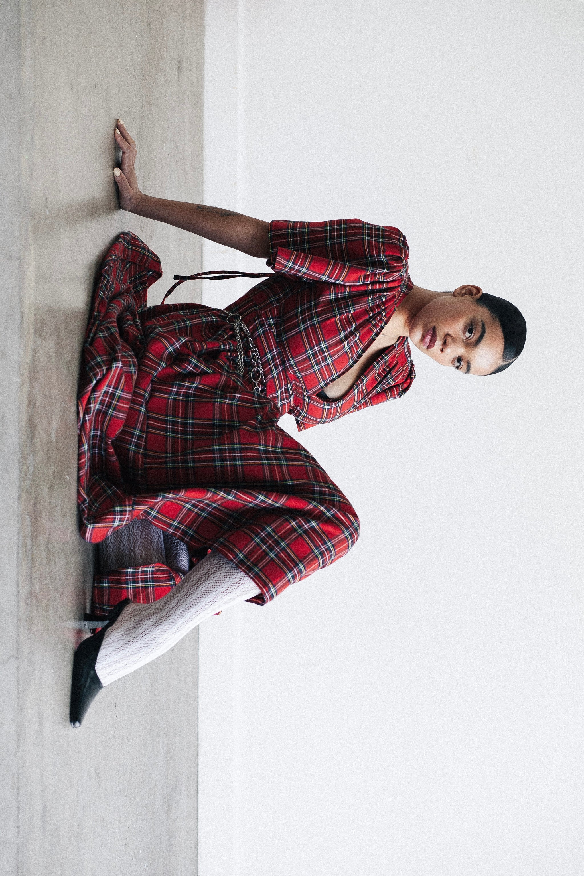 strapless open back dress Retro red tartan pencil dress – The Frockery